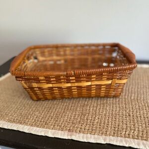 ORIGINAL ANTIQUE VINTAGE HAND WOVEN WOOD RECTANGULAR BASKET